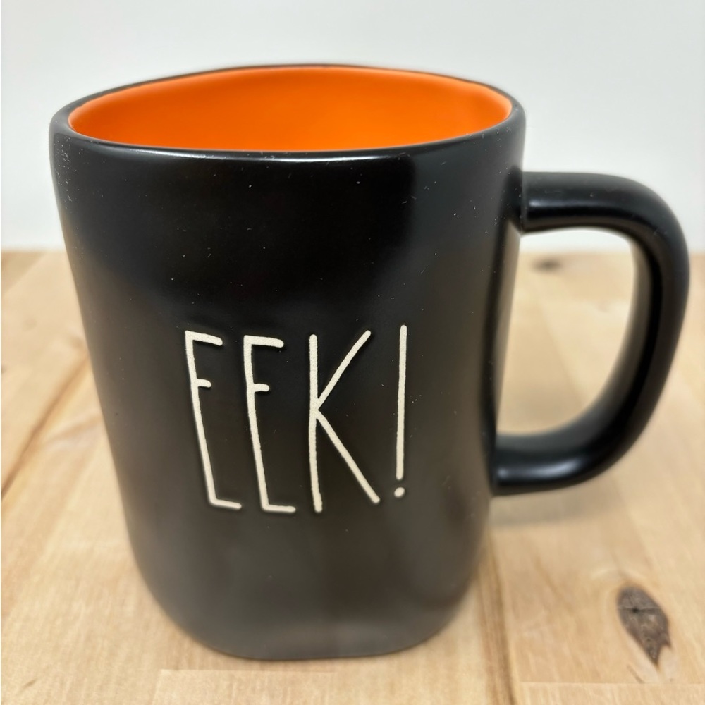 Rae Dunn EEK Coffee Mug Black Orange Interior Fall Collection New